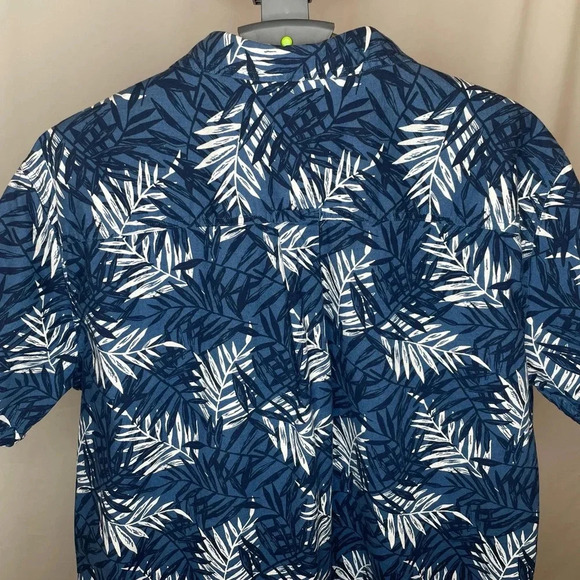 Mens Big & Tall Blue & White Palm Short Sleeve Button-Down Cotton Shirt Size 2XB - Picture 6 of 6